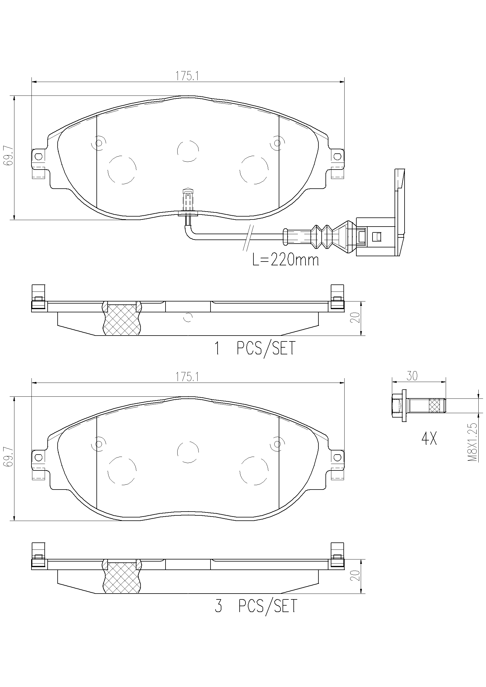 Audi VW Disc Brake Pad Set - Front (Ceramic) 8V0698151C - Brembo P85144N